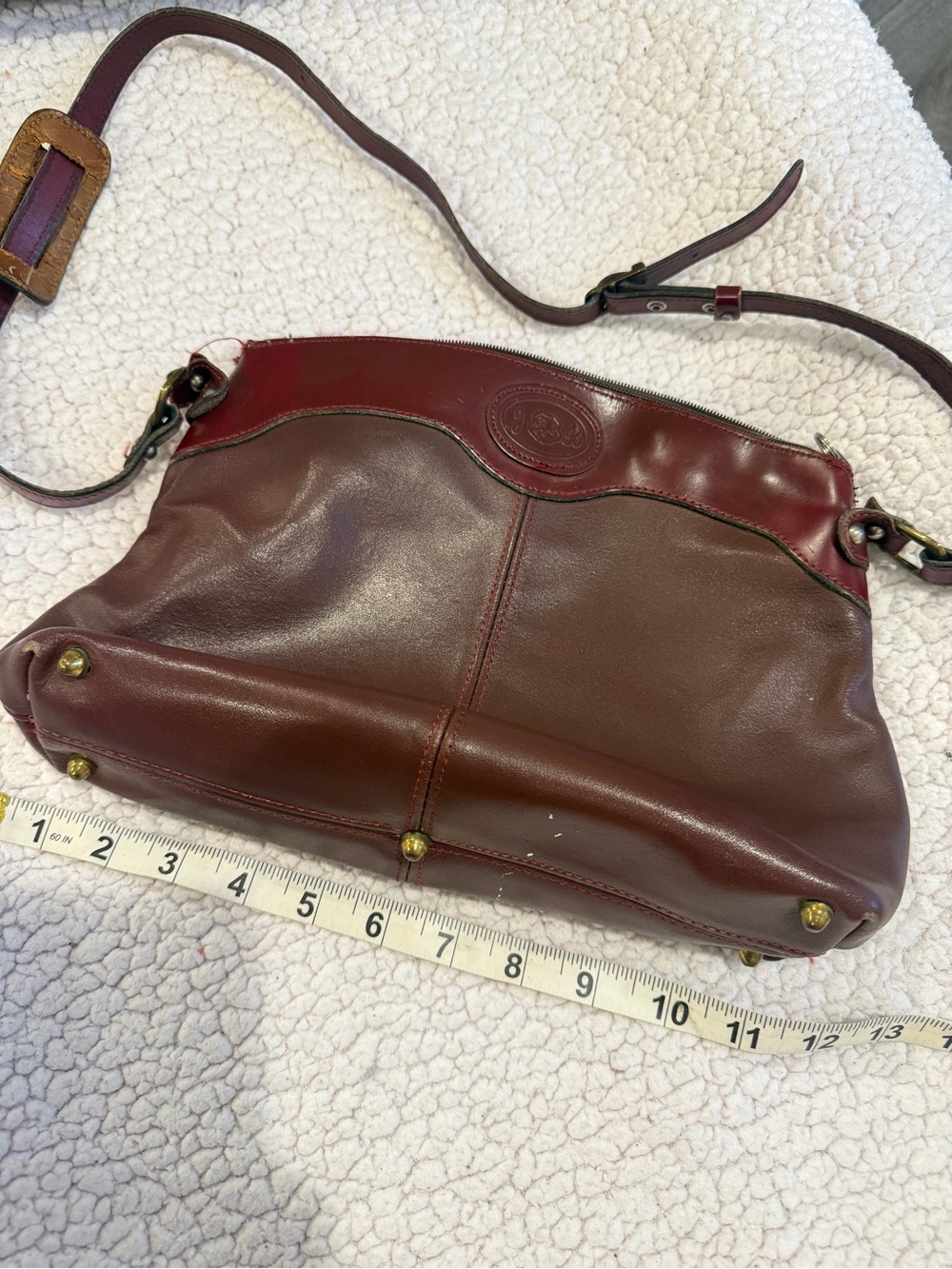 Vintage John Romaine Burgundy Genuine Leather Crossbody Shoulder Bag Made in USA